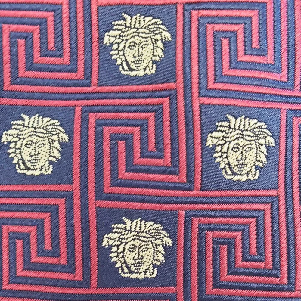 Gianni Versace Mens Woven Medusa Geometric Design Black Red Gold Neck Tie VTG
